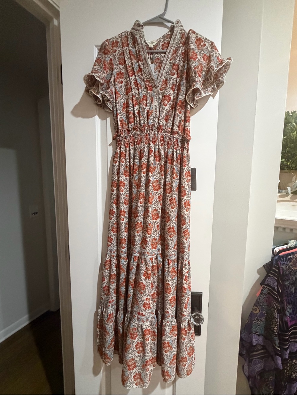 Max Studio Rust Floral Maxi Dress on Cream Base